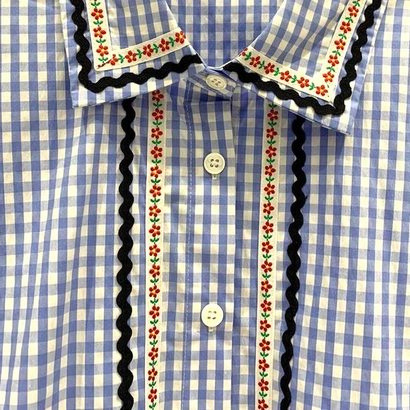NEW $ 1180 Miu Miu gingham embroidered shirt
